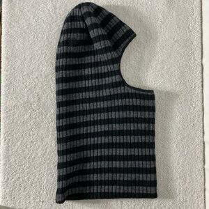 5/$25 Coal Striped Black and Gray Ribbed Knit Balaclava